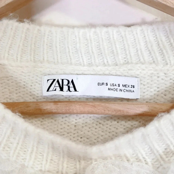 Zara Sequin Ruffle Crew Neck Oversized Sweater - Picture 8 of 13
